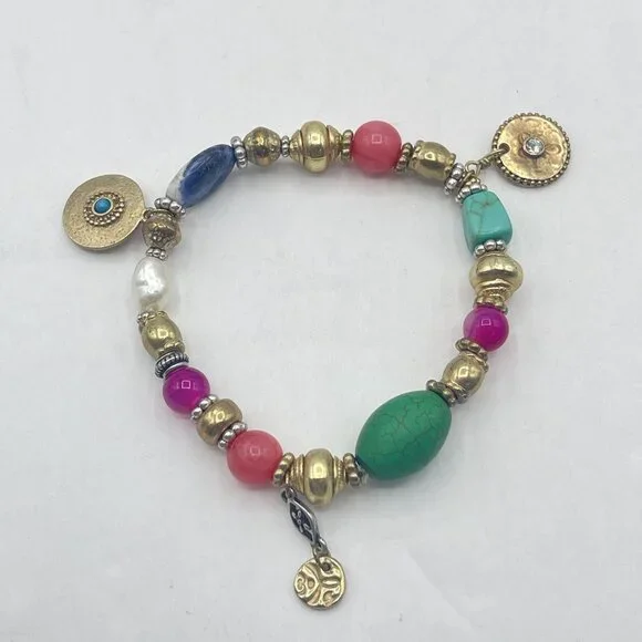 Chico's Multi-Color Beaded Bracelet With Gold Accents & Charms - Picture 1 of 5